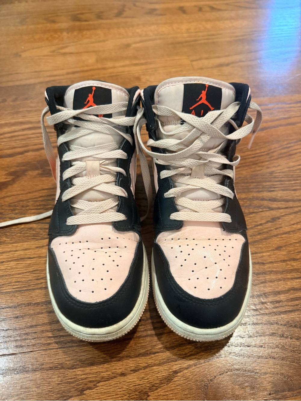 Nike Kids High-Top Sneakers in Light Pink and Black with Orange Jumpman